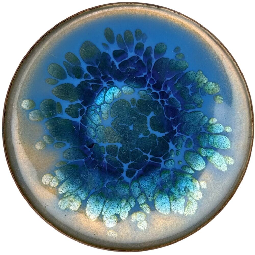 Vintage Kareka Handmade Enamel on Copper Trinket Dish MCM Abstract Catchall 5"